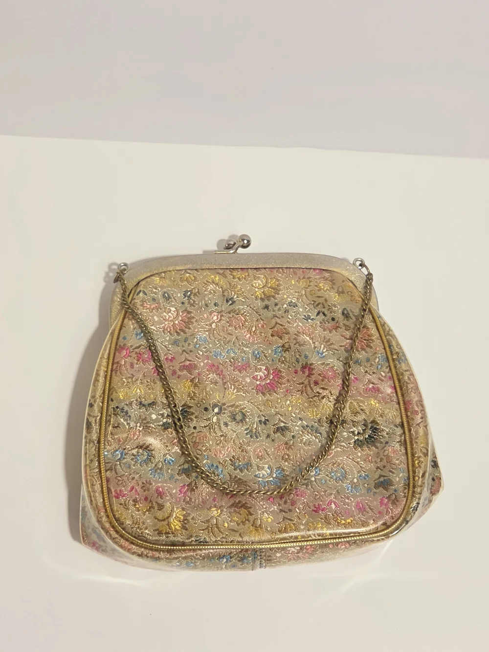 Julius Resnick Vintage Vinyl Embroidered Gold Tone Frame-Top Womens Bag